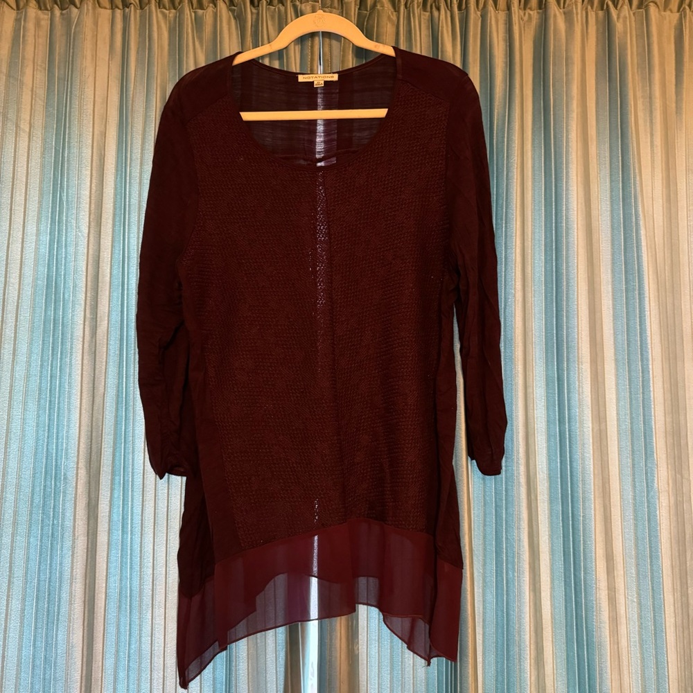 NOTATIONS | asymmetrical hem 3/4 sleeve top | maroon | XL